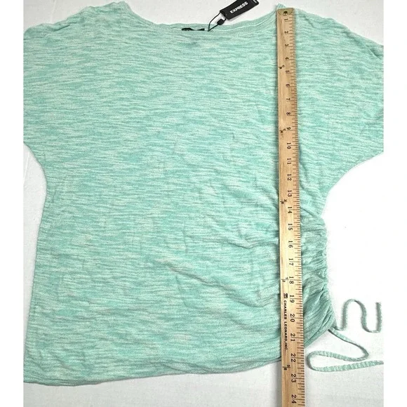 Express Burnout Side Ruched Mint Green Tunic Top 3/4 Sleeve Oversized Summer NWT - Picture 6 of 10